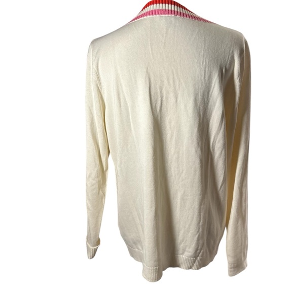 Talbots Pointelle Cream V-Neck Sweater with Pink Trim - Picture 5 of 11